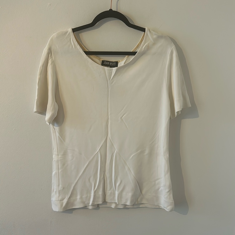 Vintage Jean Muir London White Short Sleeves Round Neck T-Shirt Size 12